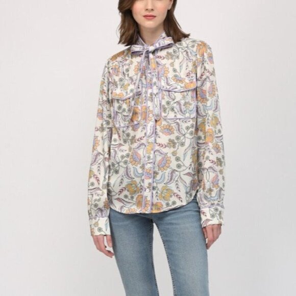 Floral Button Down Blouse with Piping Accent - Picture 3 of 14